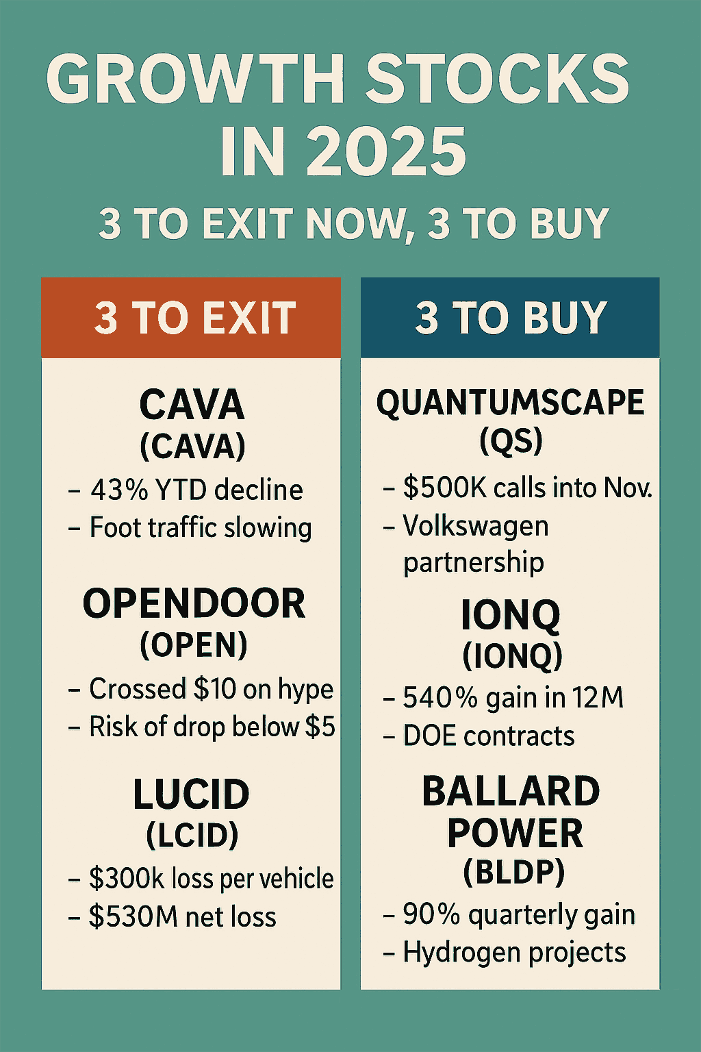 Growth Stocks in 2025: 3 to Exit Now, 3 to Buy for the Next Bull Run